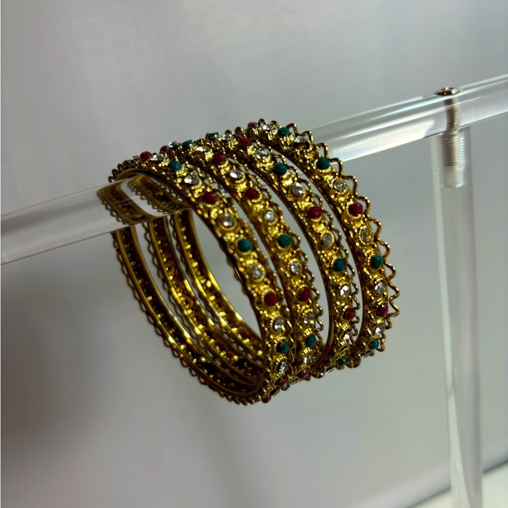 Desi Indian metal embellished bangles set - Indian/desi wedding jewelry